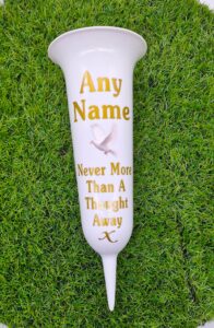 ANY NAME White Memorial Flower Vase Grave Marker