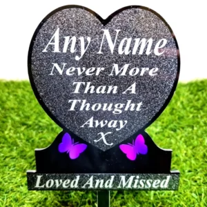 Personalised Heart Memorial Plaque for Grave with custom engraving and butterfly design