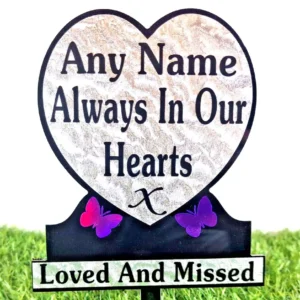 Personalised Heart Memorial Plaque for Grave, engraved with name and dates