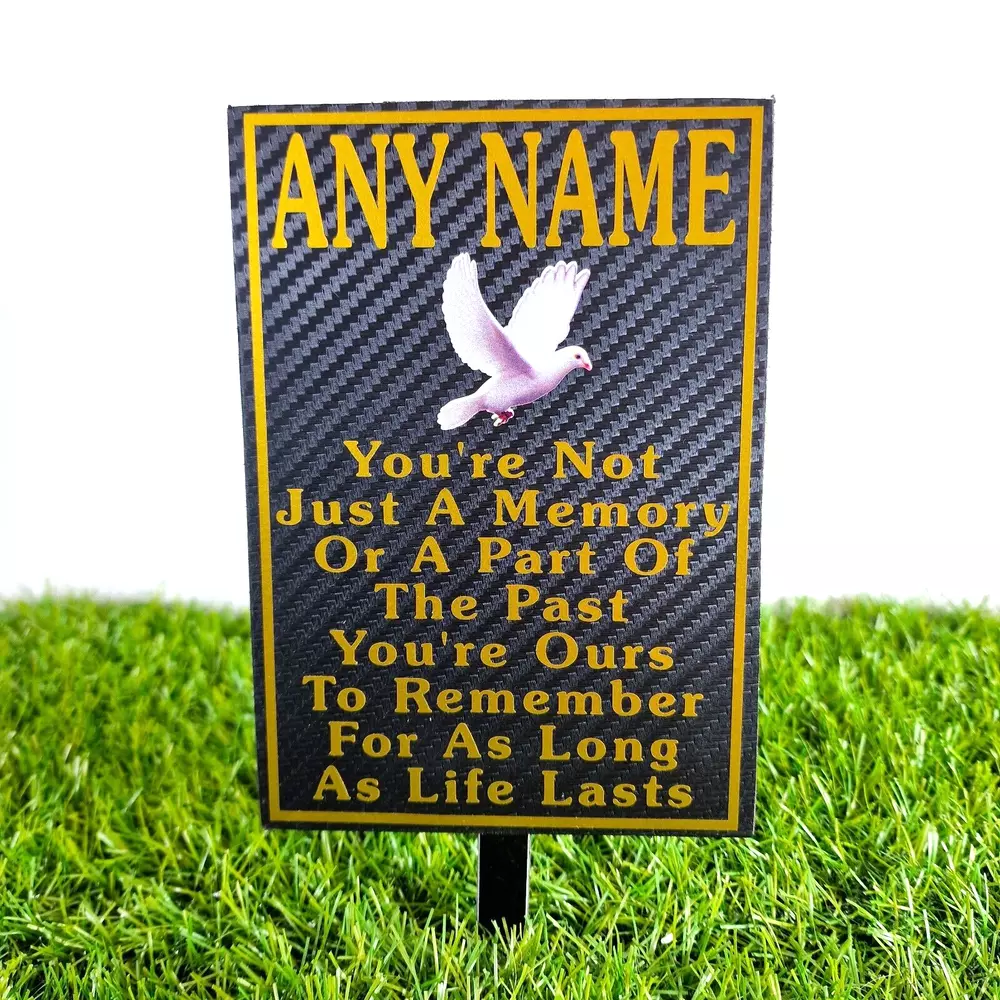Personalised Memorial Plaque Black Carbon Effect with White Dove