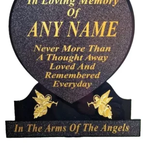 Personalised Heart-Shaped Memorial Plaque for Grave with engraved name displayed in UK cemetery setting