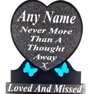 Personalised Memorial Plaque Grave Heart Graveside Decoration Blue Butterflies