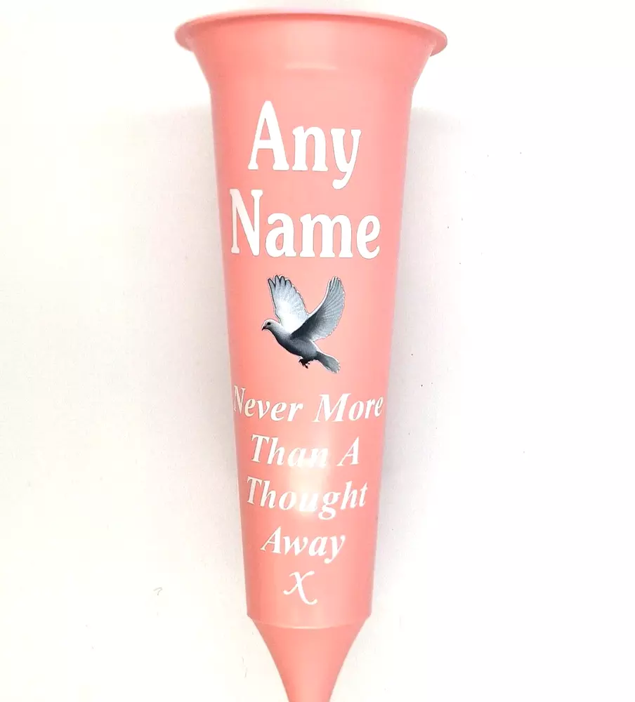 ANY NAME Pink Memorial Flower Vase Grave Spike With Dove