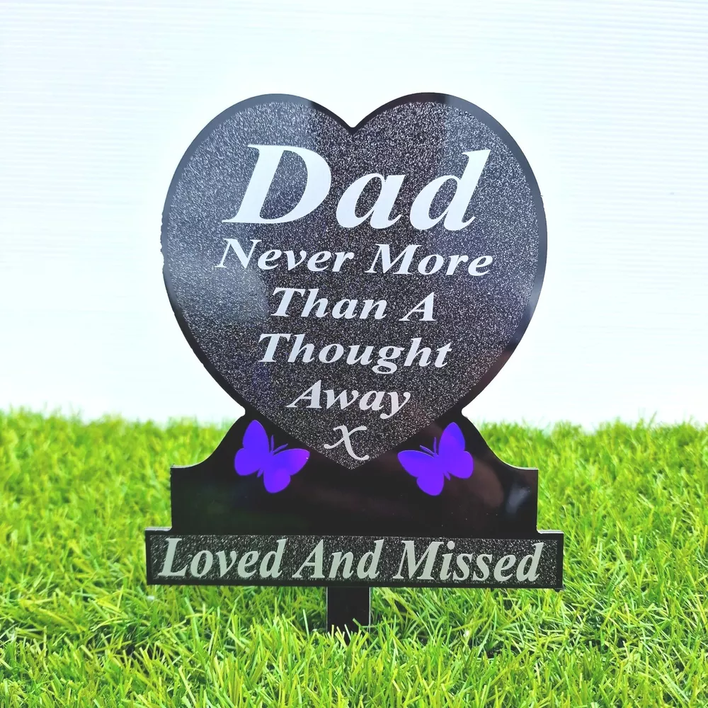 Dad Memorial Gift Plaque Grave Heart Light Refractive Purple Butterfly