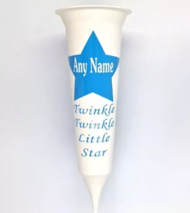 ANY NAME White Memorial Flower Vase Grave Marker Blue Star