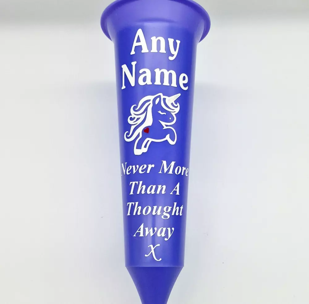 Personalised Purple Graveside Flower Spike Vase In Loving Memory with Unicorn