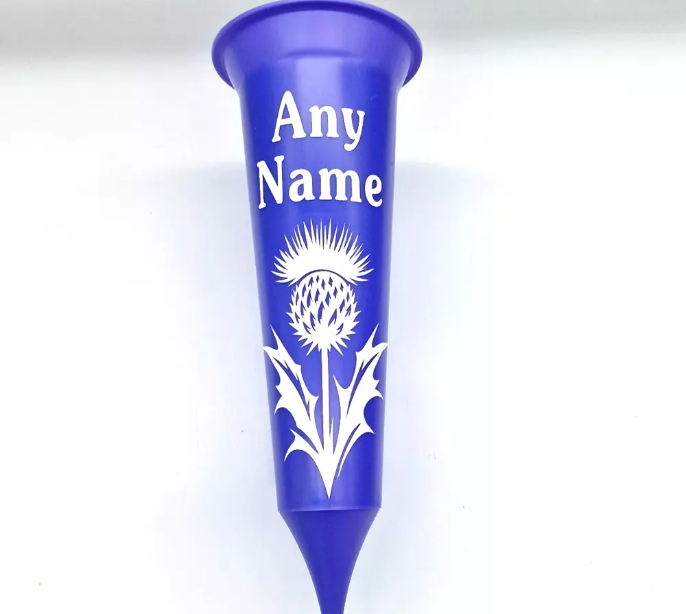 Personalised Memorial Gift Purple Flower Vase Grave Spike Scottish Thistle
