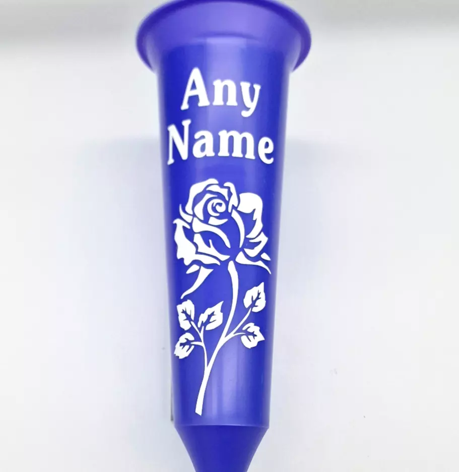 Personalised Memorial Gift Purple Flower Vase Grave Spike with Rose Silhouette