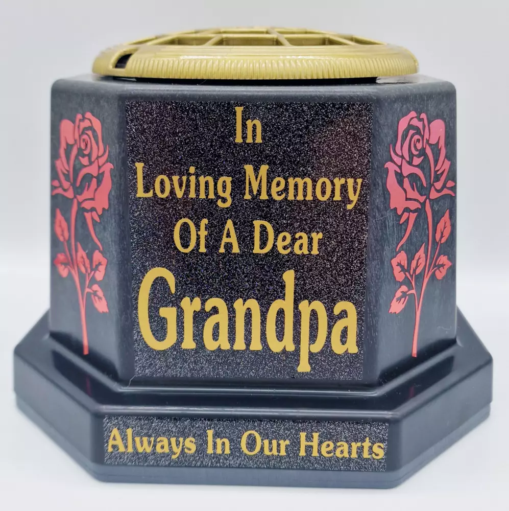 Grandpa Graveside Flower Pot Memorial Gift Tribute Gold Writing with Roses