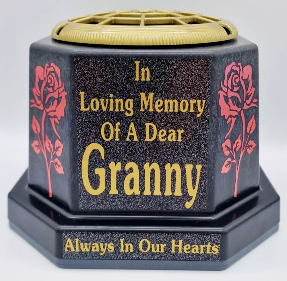 Granny Graveside Flower Pot Memorial Gift Gold Writing with Roses