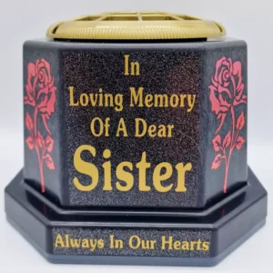 Sister Graveside Flower Vase Pot Memorial Gift Tribute Gold Writing with Roses