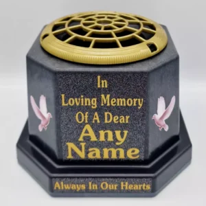 Personalized Grave Flower Vase Pot Memorial Gift Tribute with Gold Lid and Doves