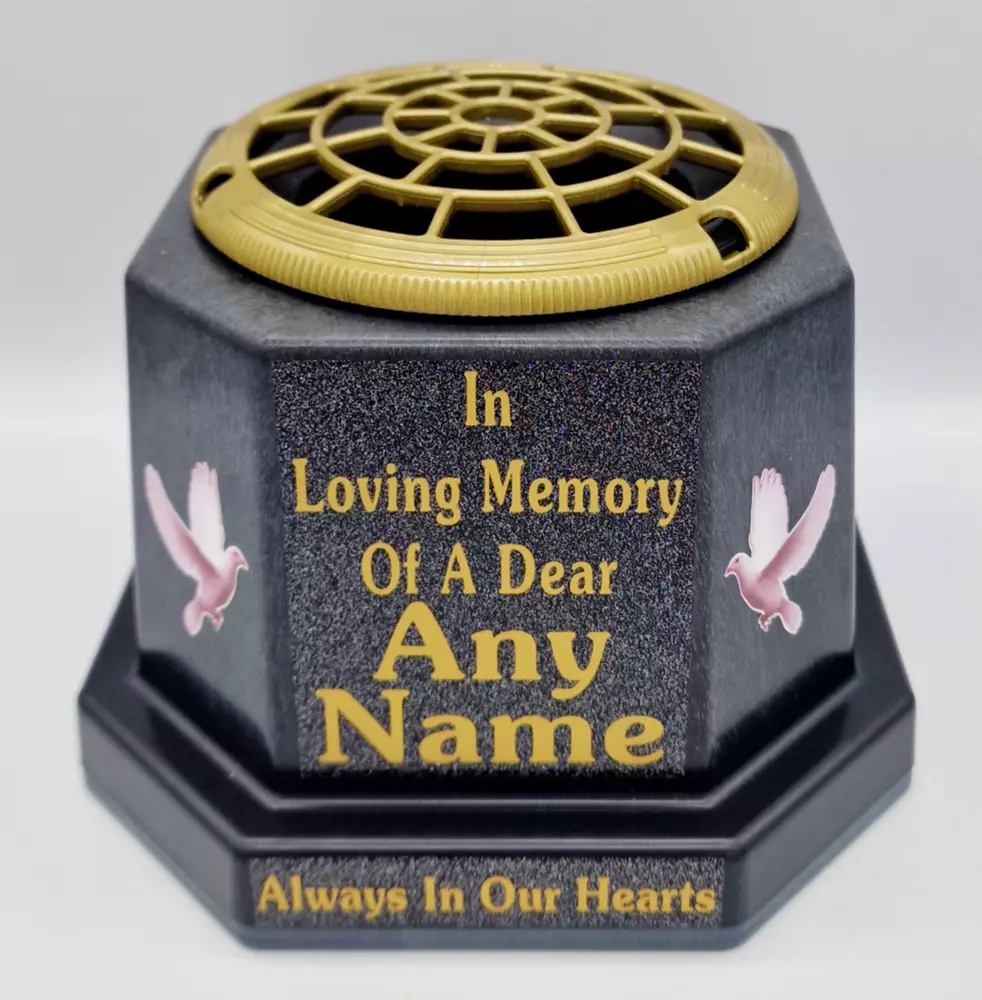 Personalized Grave Flower Vase Pot Memorial Gift Tribute with Gold Lid and Doves