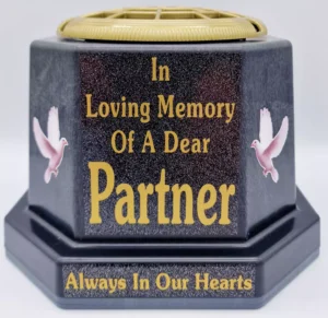 Partner Graveside Flower Vase Pot Memorial Gift, Gold Writing with Doves