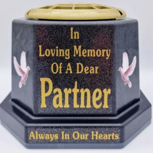 Partner Graveside Flower Vase Pot Memorial Gift Gold Writing with Doves