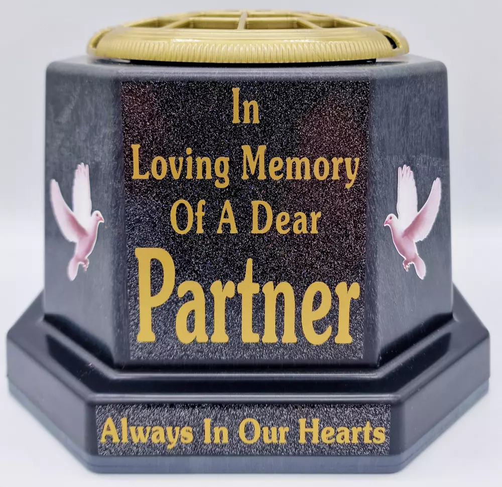 Partner Graveside Flower Vase Pot Memorial Gift Gold Writing with Doves