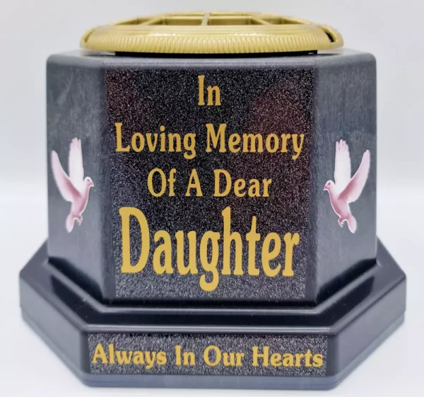 Daughter Graveside Flower Pot Vase Memorial Gift Gold Writing with Doves