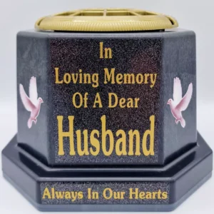 Husband Graveside Flower Pot Memorial Gift Gold Writing with Doves