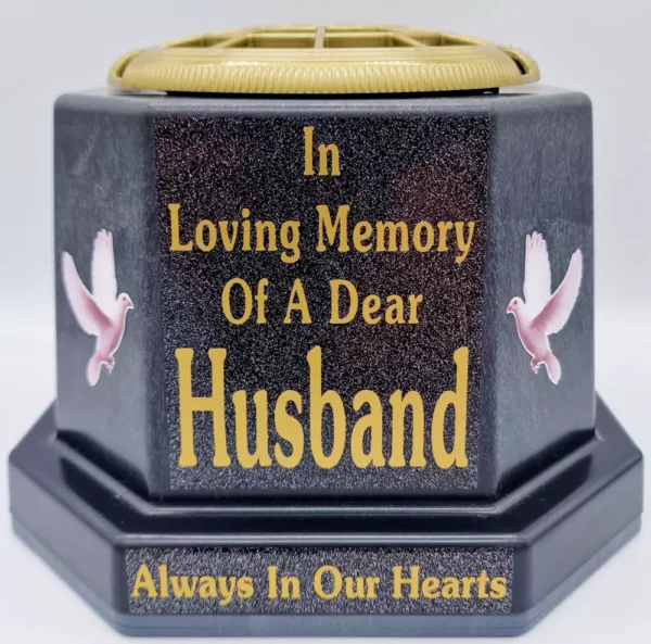 Husband Graveside Flower Pot Memorial Gift Gold Writing with Doves Signs and Memorials Husband Graveside Flower Pot Memorial Gift Gold Writing with Doves