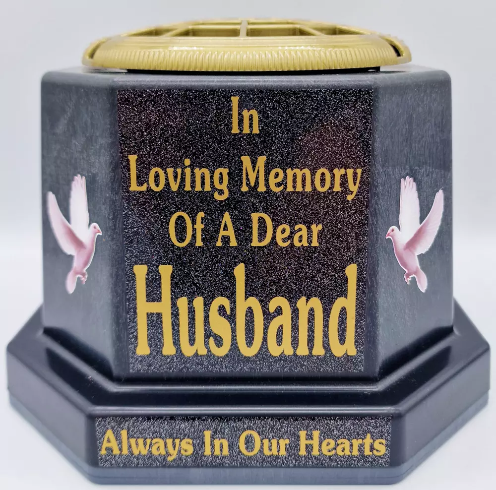 Husband Graveside Flower Pot Memorial Gift Gold Writing with Doves