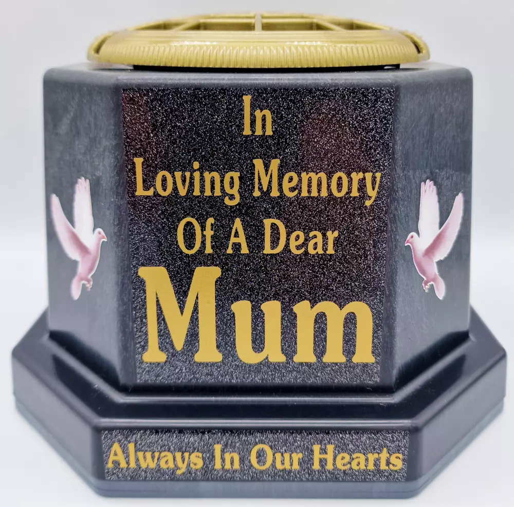 Mum Graveside Flower Pot Memorial Gift Gold Writing with Doves