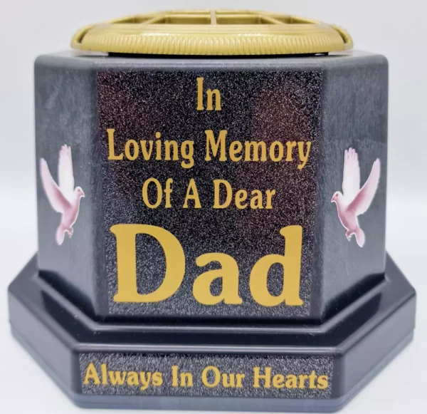 Dad Graveside Flower Pot Memorial Gift Gold Writing with Doves