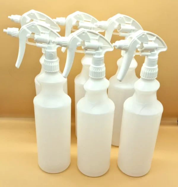 6x 1L White Cambrian HDPE Spray Bottles Adjustable Canyon Trigger Heads 28410