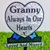 Heart-shaped granny memorial plaque in polished marble with personalised engraving for graveside use.
