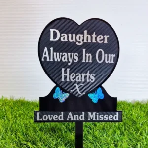 Daughter Heart-Shaped Memorial Plaque for Grave premium weather-resistant engraved plaque on gravesite