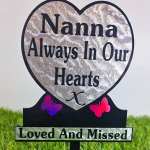 Nanna Heart-Shaped Memorial Plaque with Light Refractive Purple Butterflies