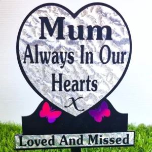 Mum Heart-Shaped Memorial Plaque for Grave in weather-resistant stone finish
