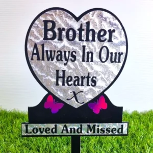 Brother Heart-Shaped Memorial Plaque for Grave placed beside headstone in UK cemetery