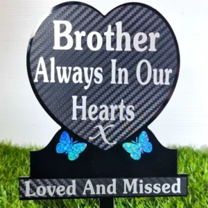 Heart-shaped brother memorial plaque with personalised engraving on grave