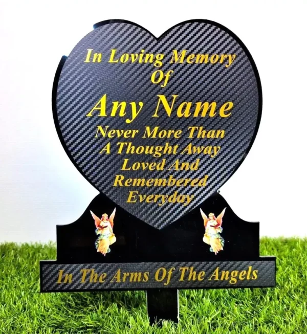 any name heart-shaped memorial plaque temporary gold grave marker