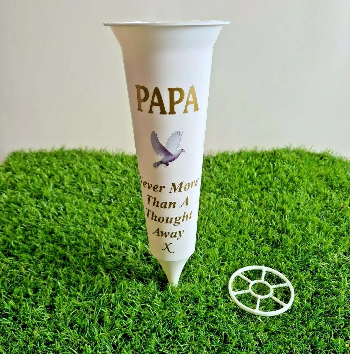 Papa White Memorial Flower Vase Grave Spike with Dove Graveyard Decoration