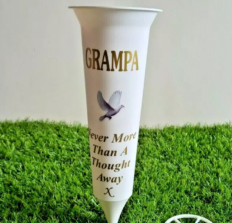 Grampa White Memorial Flower Vase Grave Spike with Dove Graveyard Decoration