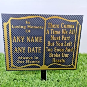 Personalised Memorial Plaque Prayer Book Style Graveside Decoration Black Carbon