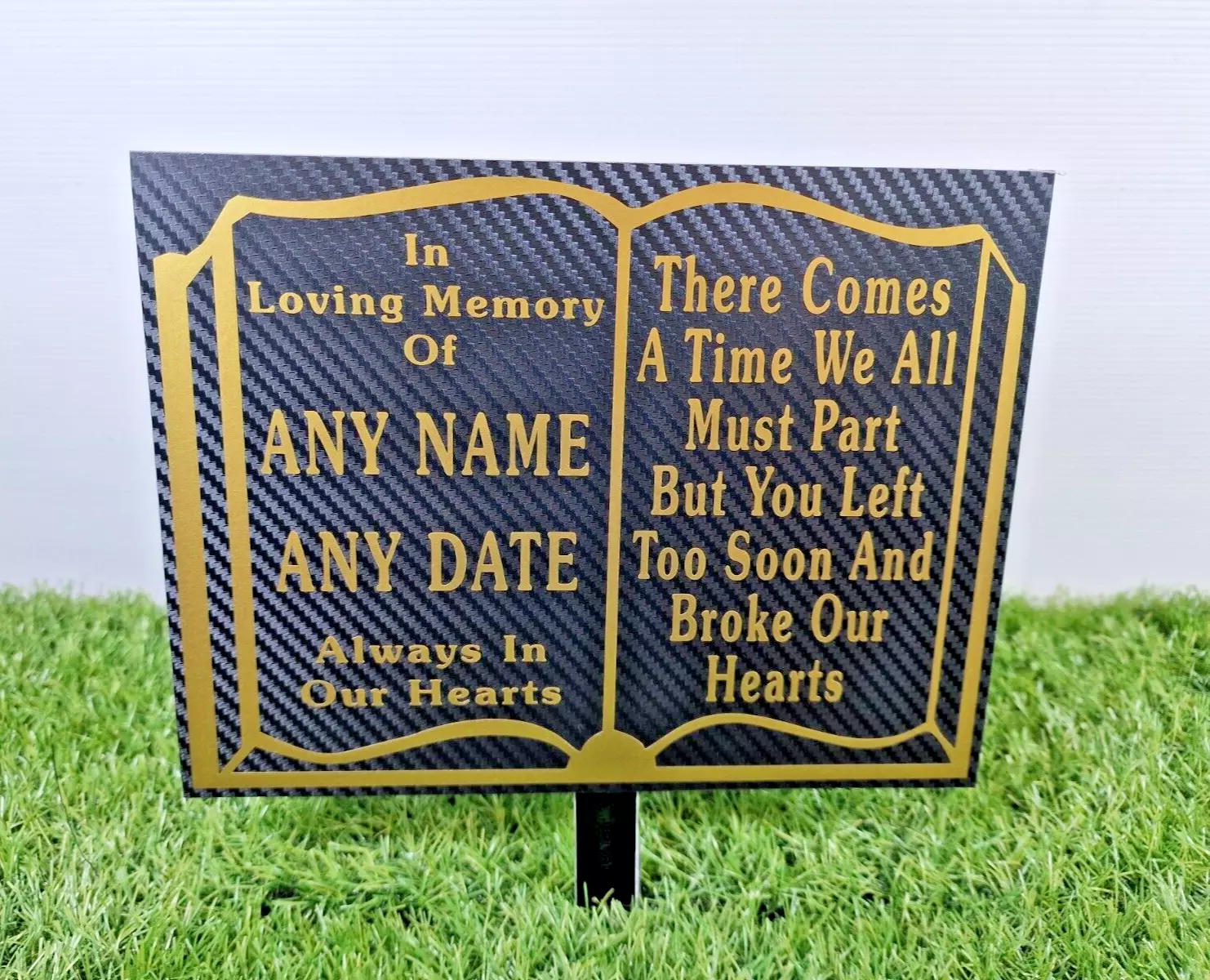 Personalised Memorial Plaque Prayer Book Style Graveside Decoration Black Carbon