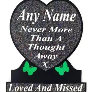 Personalised Memorial Gift Plaque Grave Heart Shape Green Sparkle Butterfly