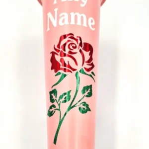 Personalised Memorial Gift Flower Vase, Pink Plastic Grave Spike with Red Rose