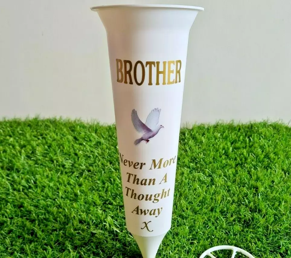 Brother White Memorial Flower Vase Grave Spike with Dove Graveyard Decoration