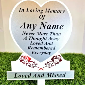 ANY NAME Memorial Plaque Heart Shape Temporary Grave Stone Marker - White
