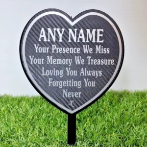 Personalised Memorial Heart Graveside Plaque Garden Tribute, Silver Writing,