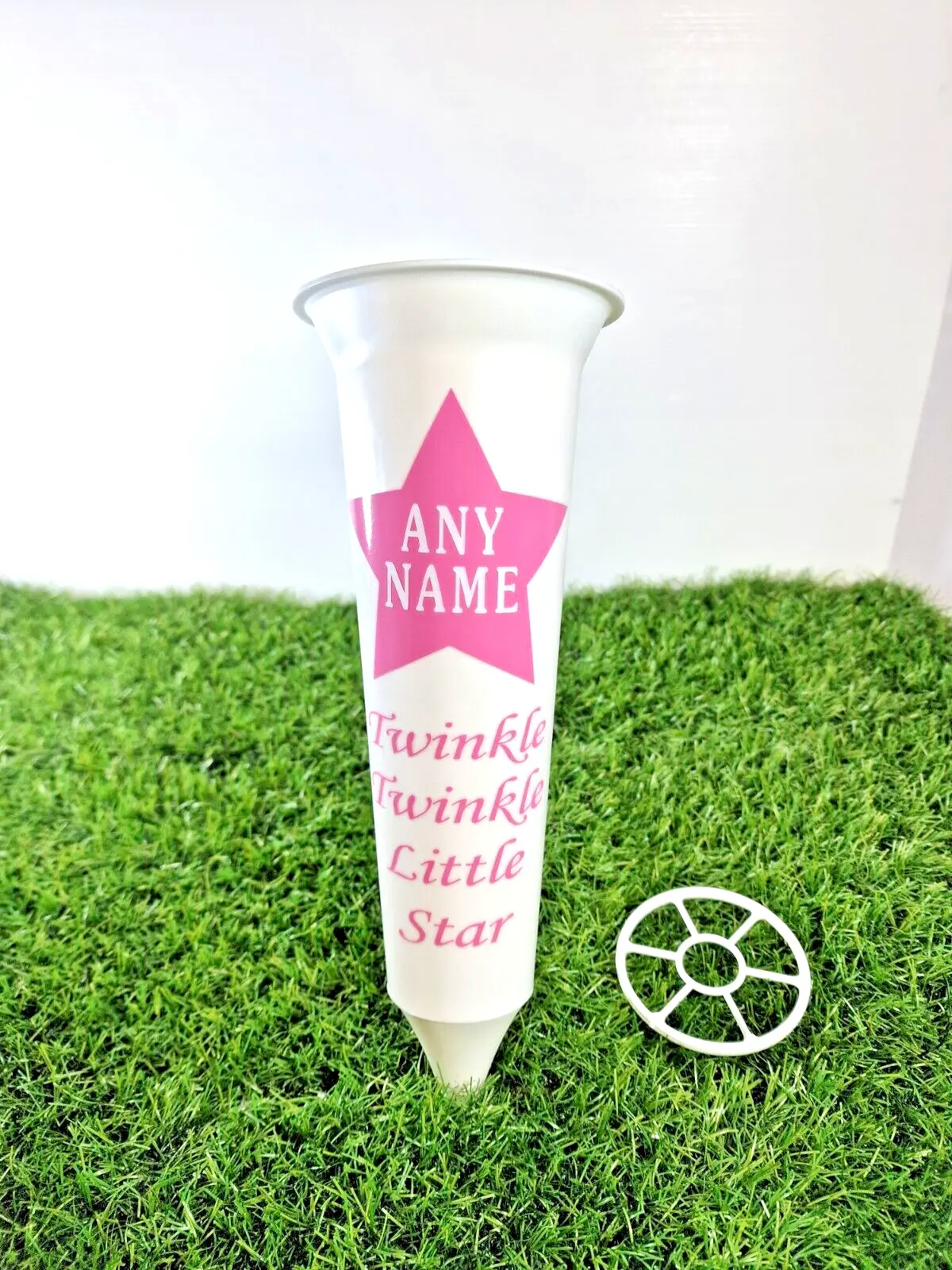 ANY NAME White Memorial Flower Vase Grave Marker Pink Star
