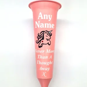 Personalised Pink Graveside Flower Spike Vase In Loving Memory with Cute Unicorn