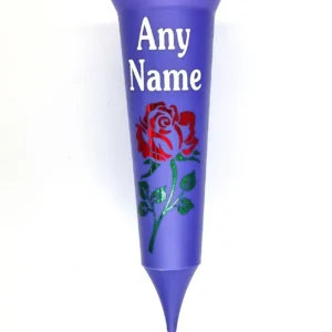Personalised Purple Memorial Gift Flower Vase Plastic Grave Spike with Red Rose