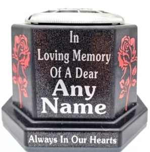 Personalised Grave Flower Vase Pot Memorial Tribute with Silver Lid and Roses