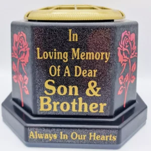 Son Brother Grave Flower Vase Pot Memorial Gift Tribute Gold Writing Roses