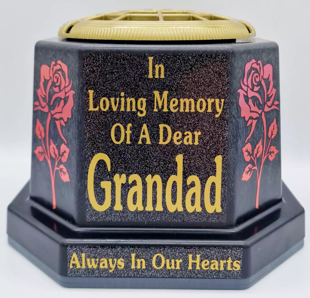 Grandad Graveside Flower Pot Memorial Gift Tribute Gold Writing with Roses