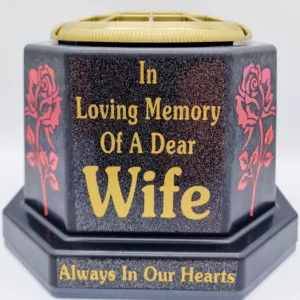 Wife Graveside Flower Pot Memorial Gift Gold Writing with Roses Weighted Base